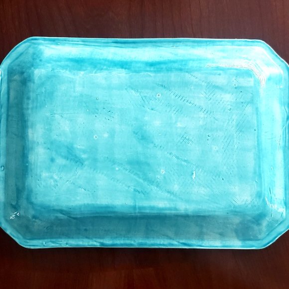 Vintage Seashells Design Embellished Rectangular Ceramic Tray Coastal Farmhouse - Picture 5 of 5